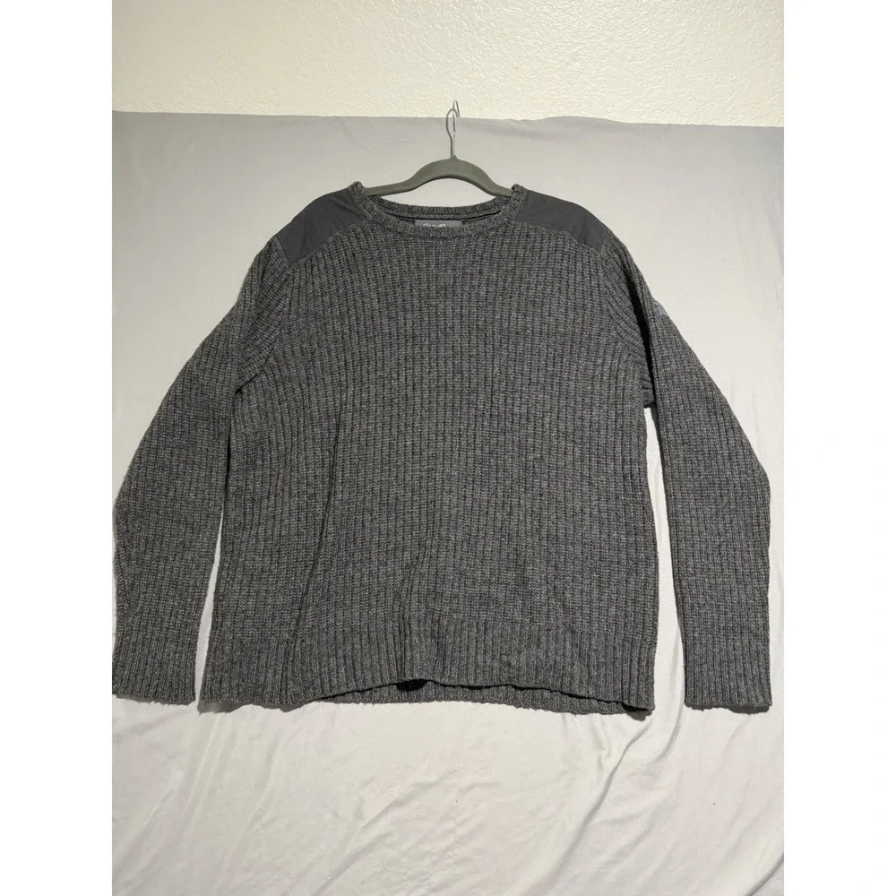eddie bauer military style wool long sleeve sweater, grey, men's 2x